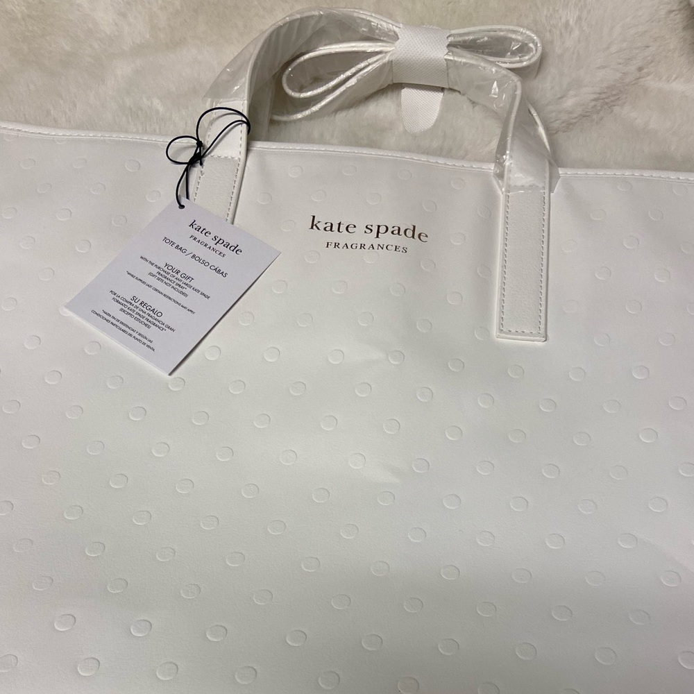 NWT! Kate Spade Fragrances large white dot tote bag